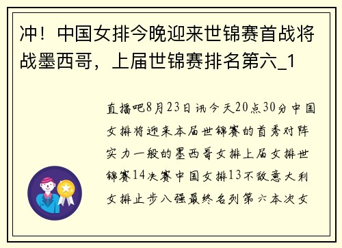 冲！中国女排今晚迎来世锦赛首战将战墨西哥，上届世锦赛排名第六_1